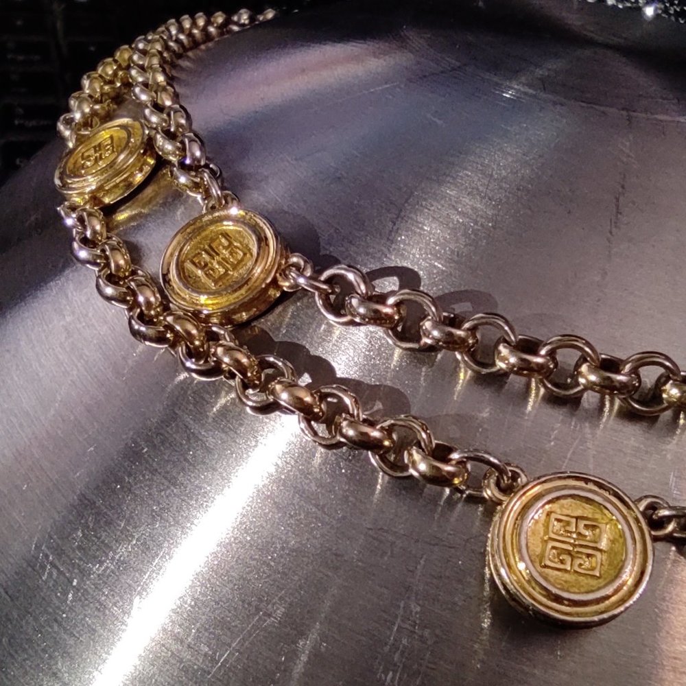 2 chain strand gold Givenchy logo authentic adjustable necklace up to 18 inches
